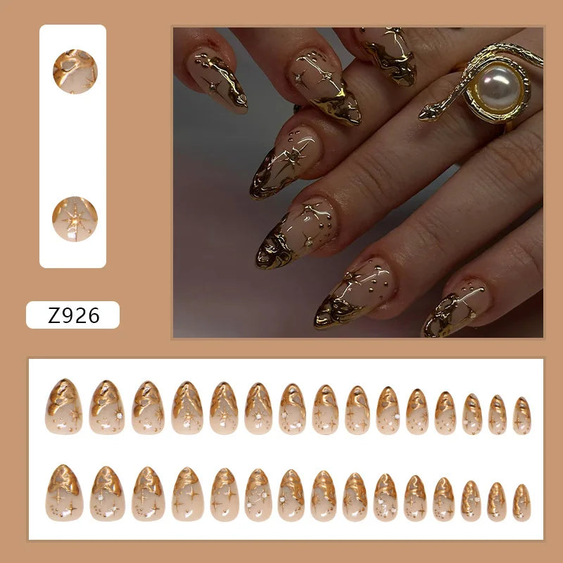24pcs White Flower Fake Nail Yellow Pink Blush Almond Shaped Press on Nails
