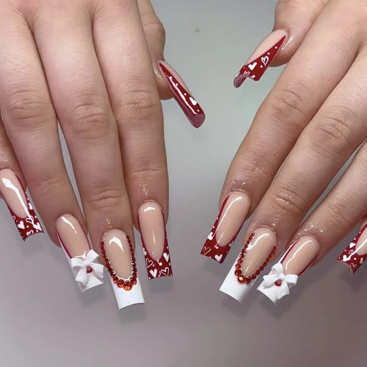 24pcs Long Ballet Press On Nails With 3D Bow Decor