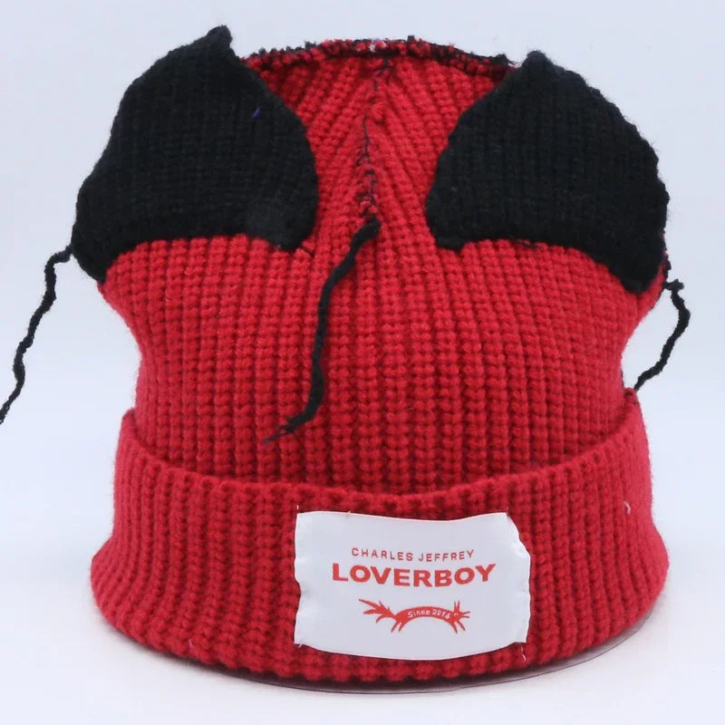 Hooded Lover Boy Knit Double-layer Fox Ear Hat Hip-hop Y2k