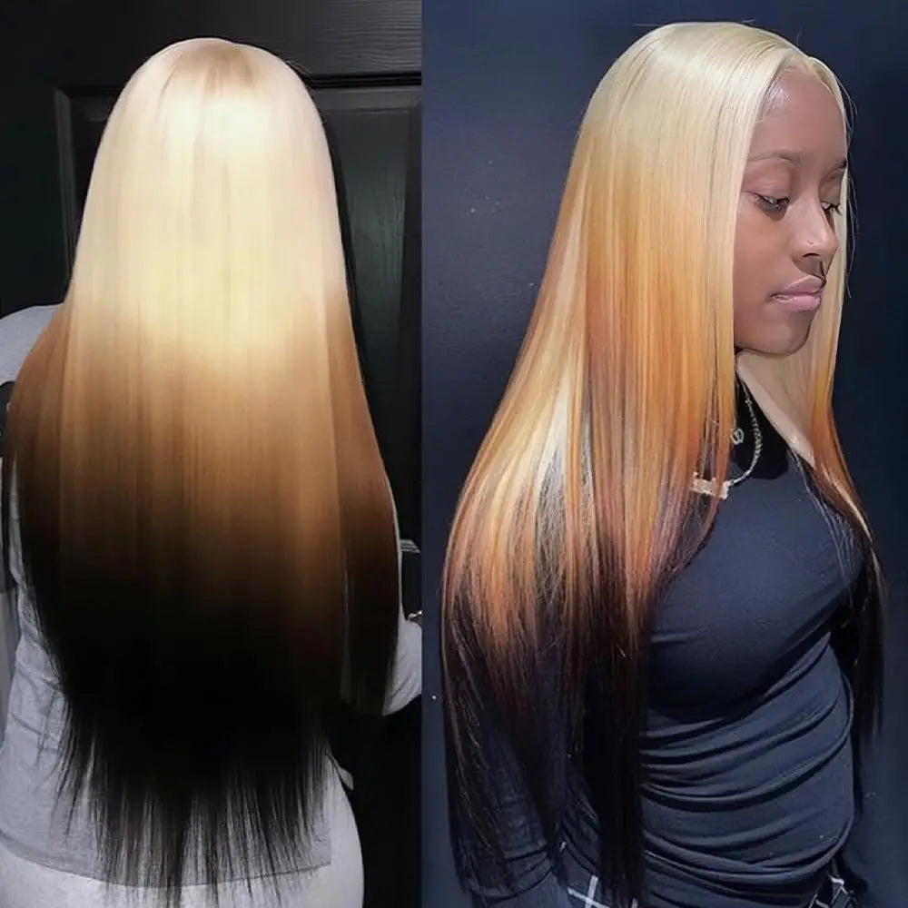 613 Blonde with Brown Ombre Wig Synthetic Lace Front Wig Long Straight Body Wave Frontal Gradient Colored Wigs for Women