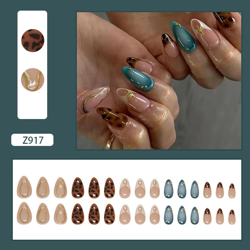 24pcs White Flower Fake Nail Yellow Pink Blush Almond Shaped Press on Nails