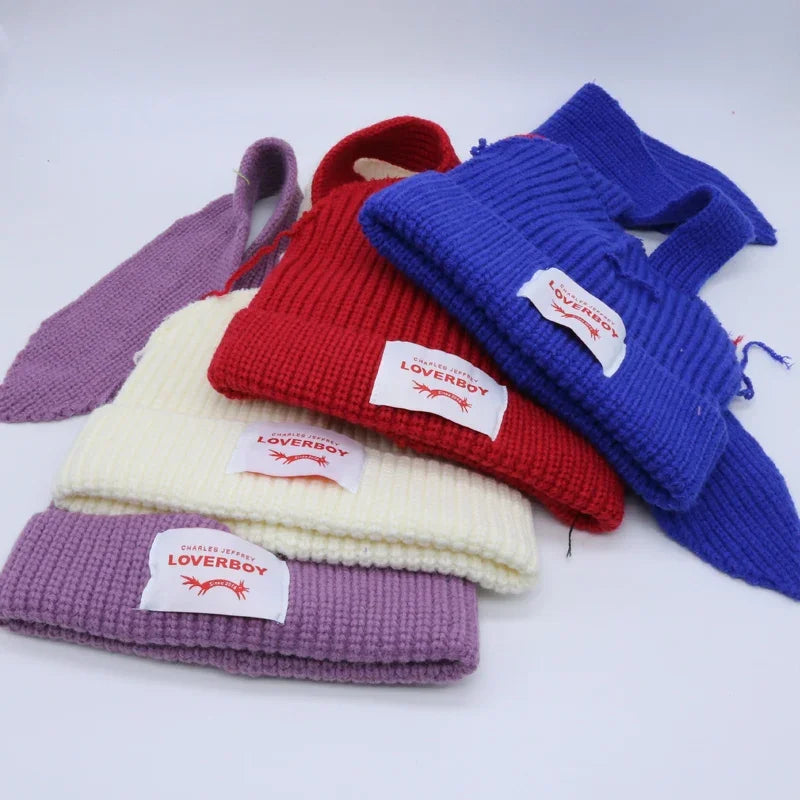 Hooded Lover Boy Knit Double-layer Fox Ear Hat Hip-hop Y2k