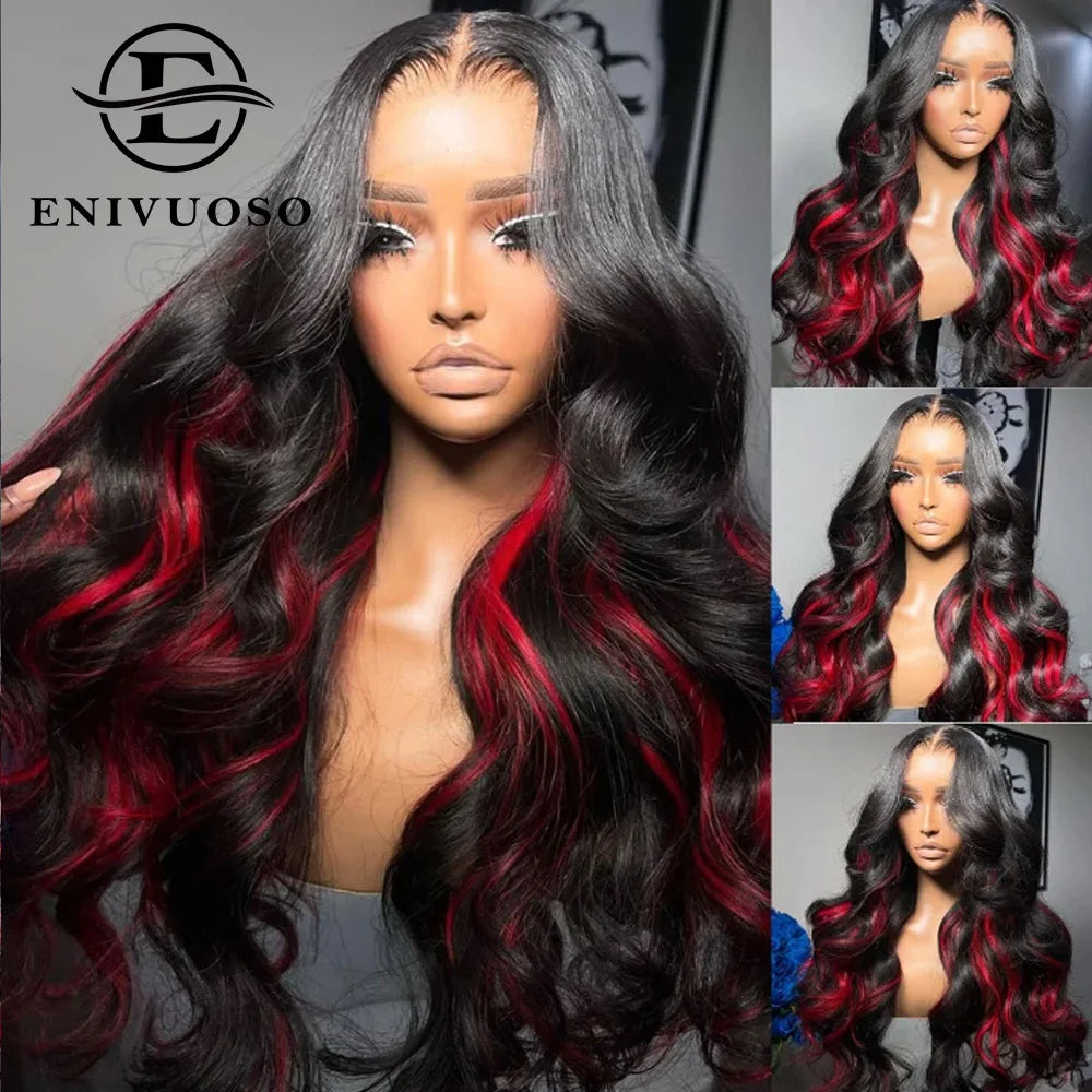 Ombre Burgundy Highlight Synthetic Lace Front Wigs Pre Plucked with Baby Hair Body Wave HD Lace Front Wigs