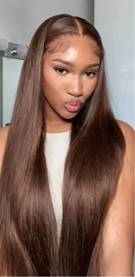 Chocolate Brown Bone Straight Preplucked Hd Lace Wig