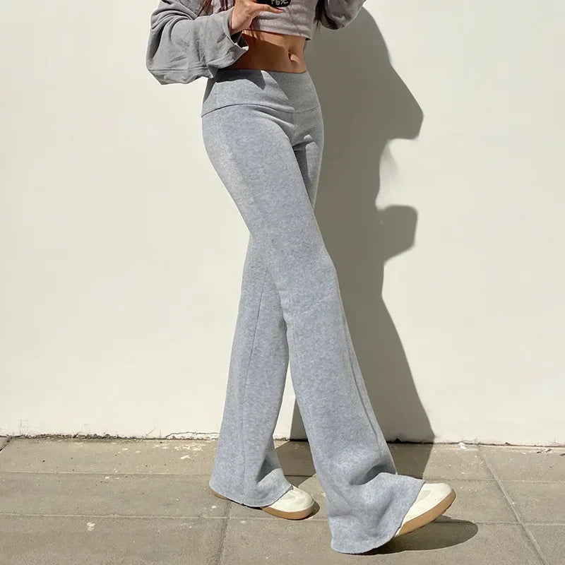 Basic Solid Flare Pants Slim Low-Waisted Boot Cut Pants