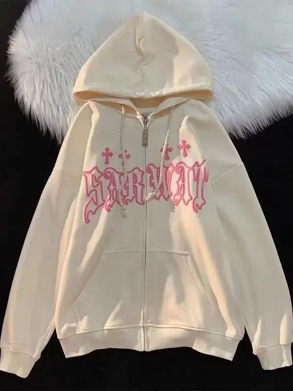 Zip Up Loose Hooded Jacket Y2K