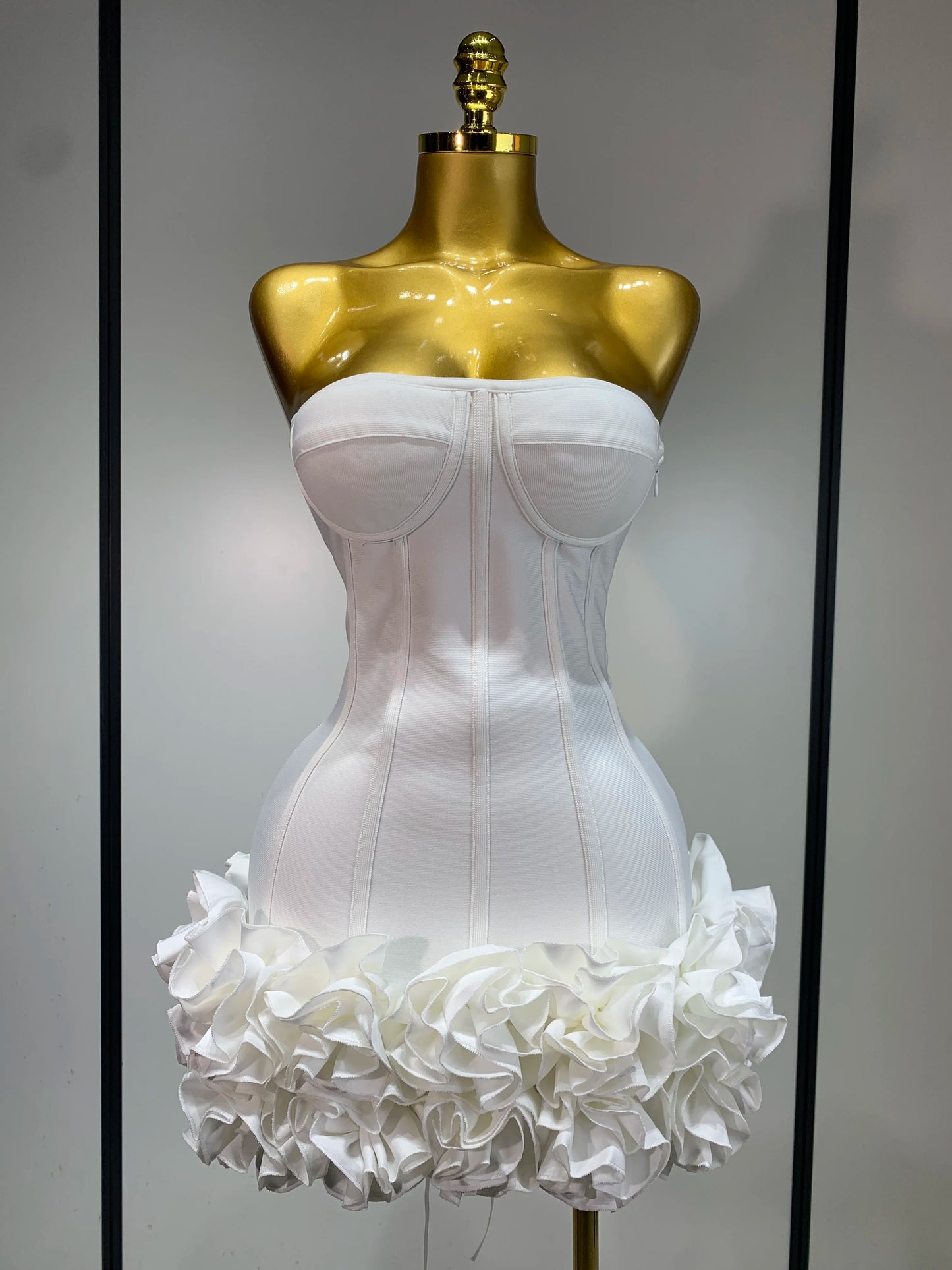 Strapless Flower Embellished Mini Dress
