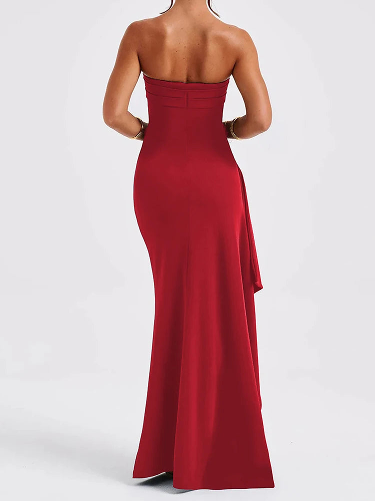 Sexy Strapless Backless High Split Maxi Dress