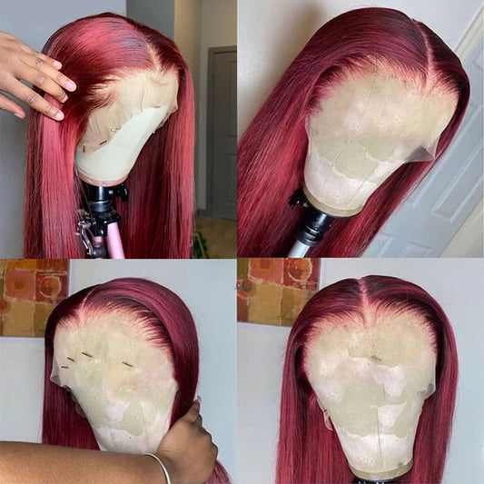 Burgundy HD Lace Front Human Hair Wigs PrePlucked