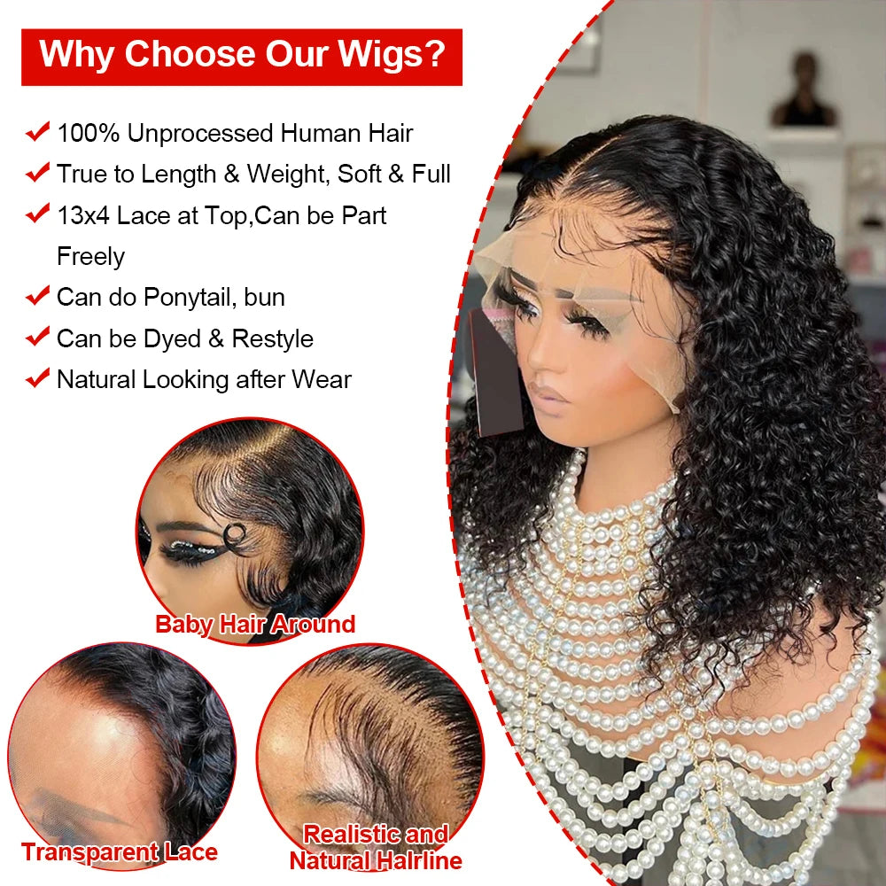 Curly Wig Deep Wave Frontal Wig 13x6 HD Lace Frontal Wig Short Bob Wig Human Hair 13x4 7x5 Glueless Wig Human Hair Ready To Wear