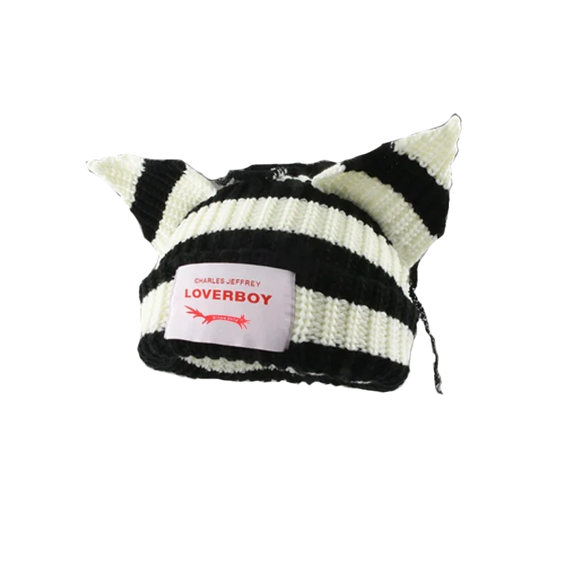 Hooded Lover Boy Knit Double-layer Fox Ear Hat Hip-hop Y2k
