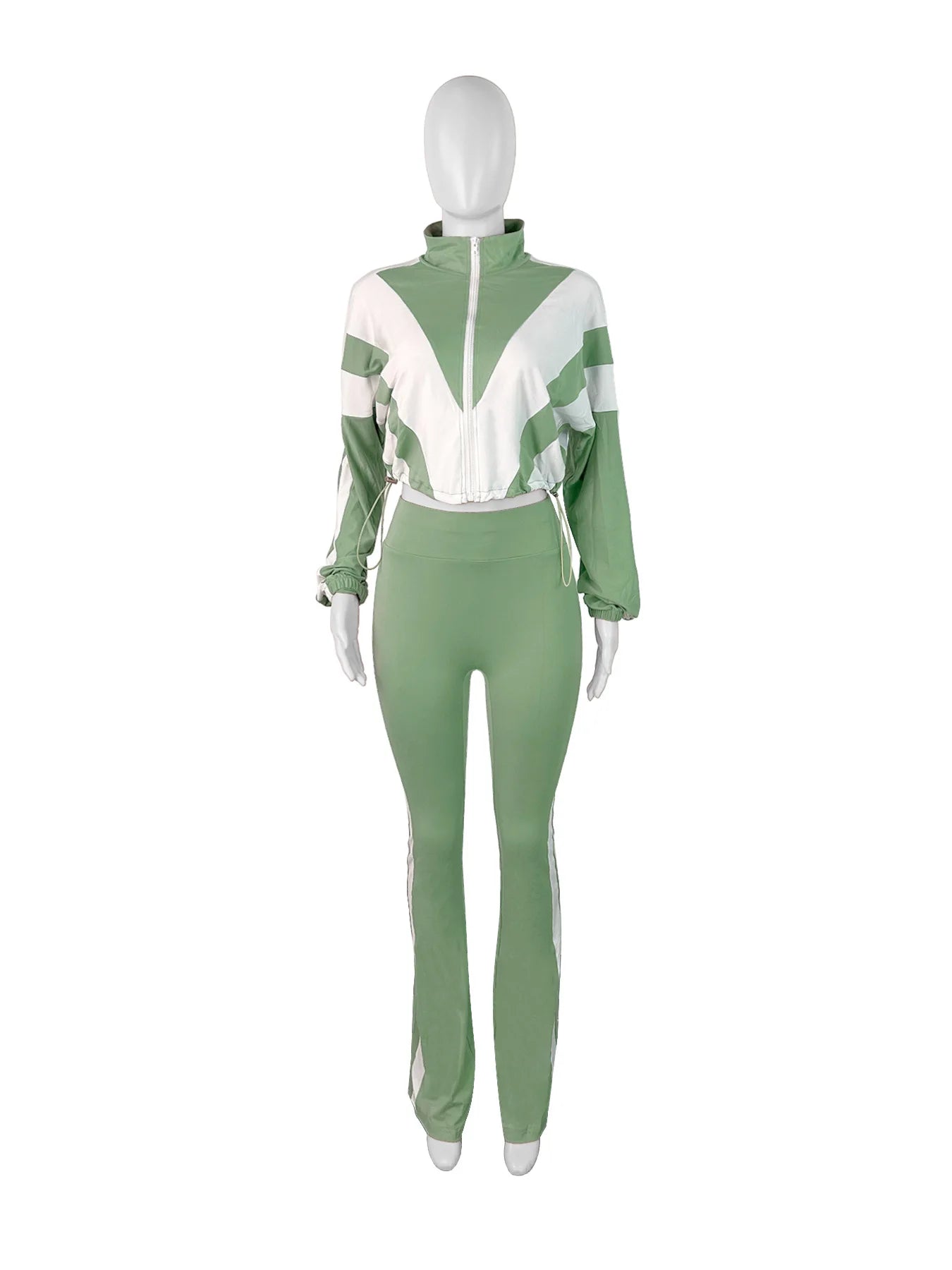 Two Piece Outfits Color Block Long Sleeve Zipper Jacket and Jogger Pants Tracksuit Streetwear