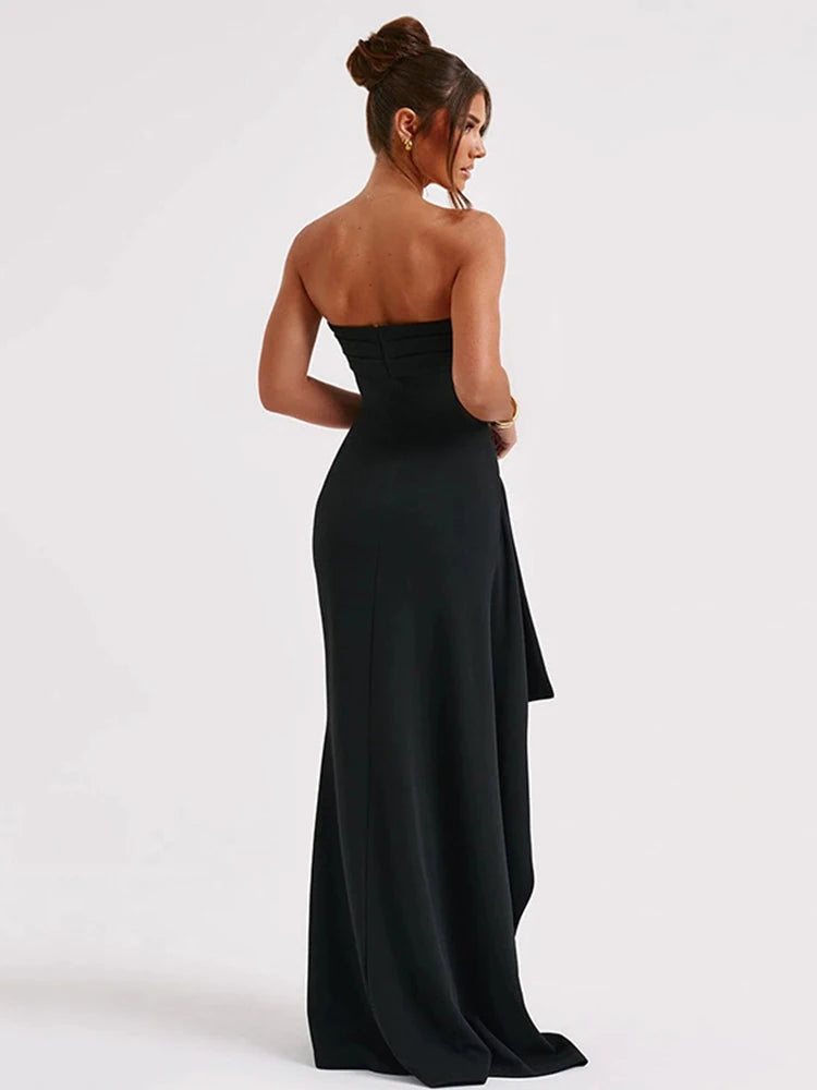 Sexy Strapless Backless High Split Maxi Dress