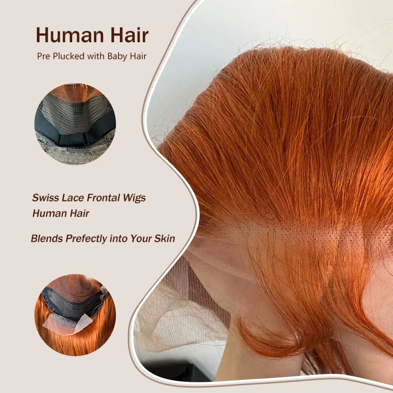 Ginger Orange Human Hair Body Wave Wig Pre Plucked