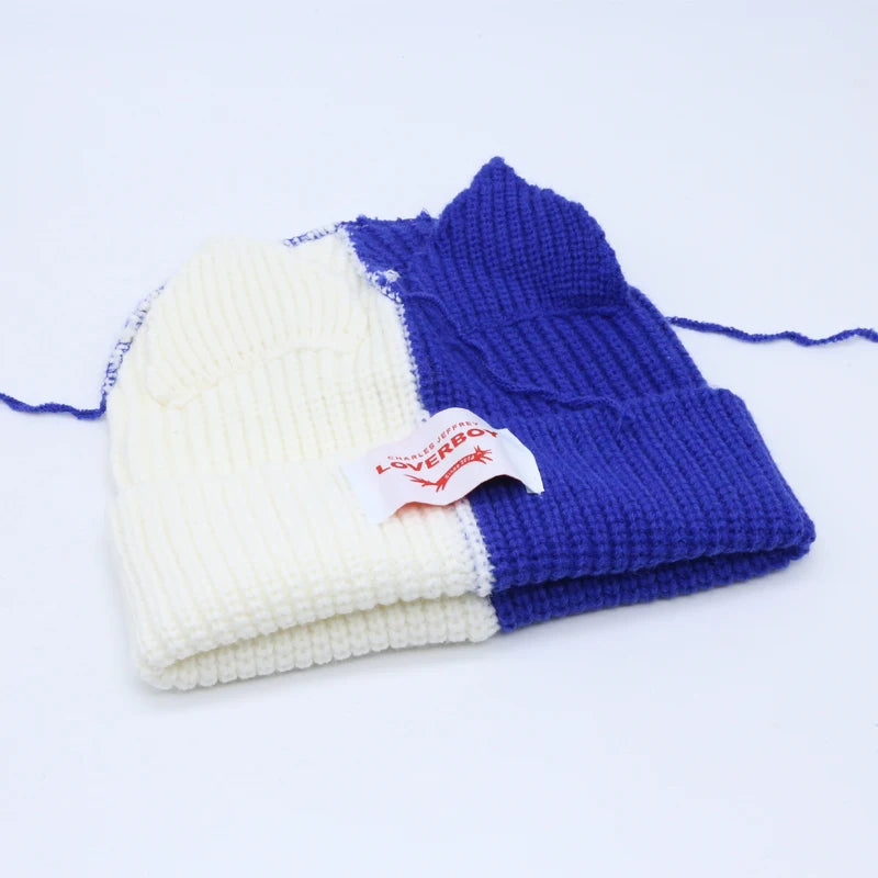Hooded Lover Boy Knit Double-layer Fox Ear Hat Hip-hop Y2k
