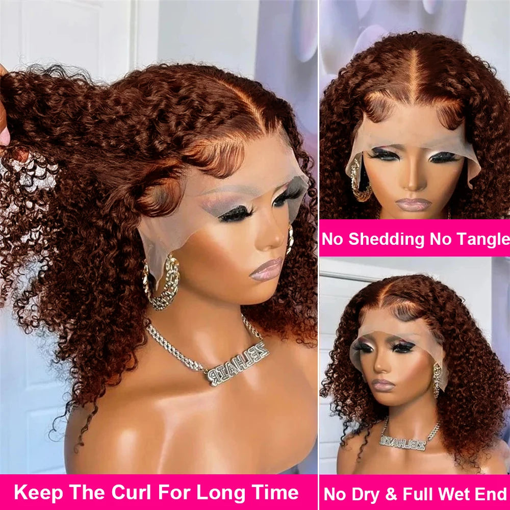 Brown kinky Curly Short Bob Wig Brazilian Water Deep Wave Human Hair Preplucked Short Pixie