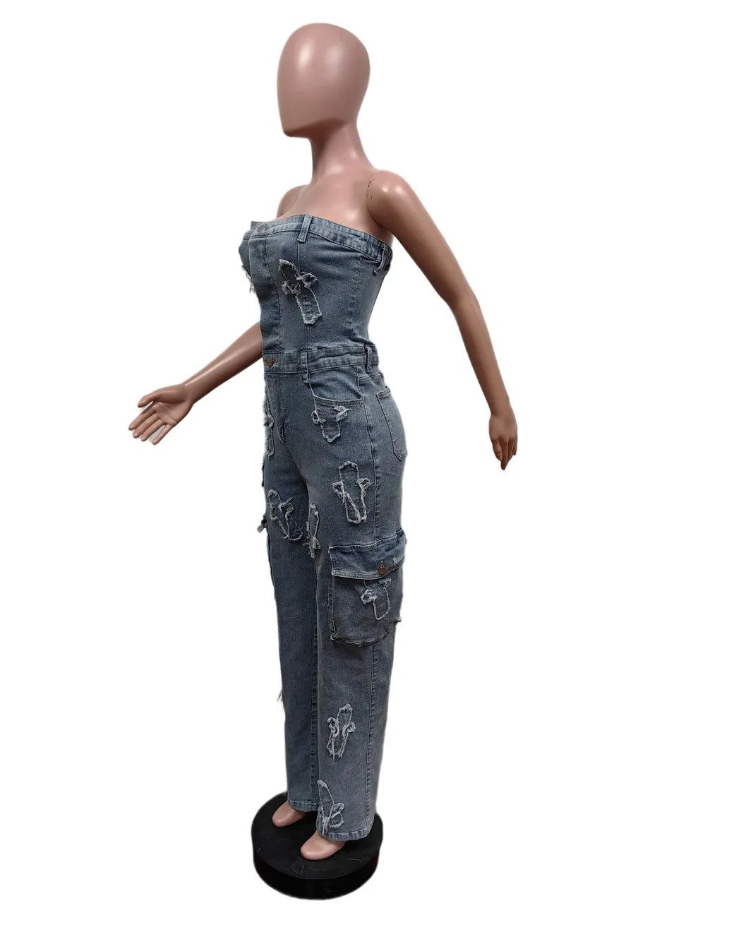Jeans Cargo Jumpsuit Sexy Strapless Denim Casual Overalls Romper
