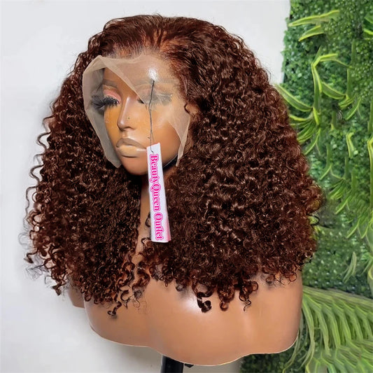 Brown kinky Curly Short Bob Wig Brazilian Water Deep Wave Human Hair Preplucked Short Pixie