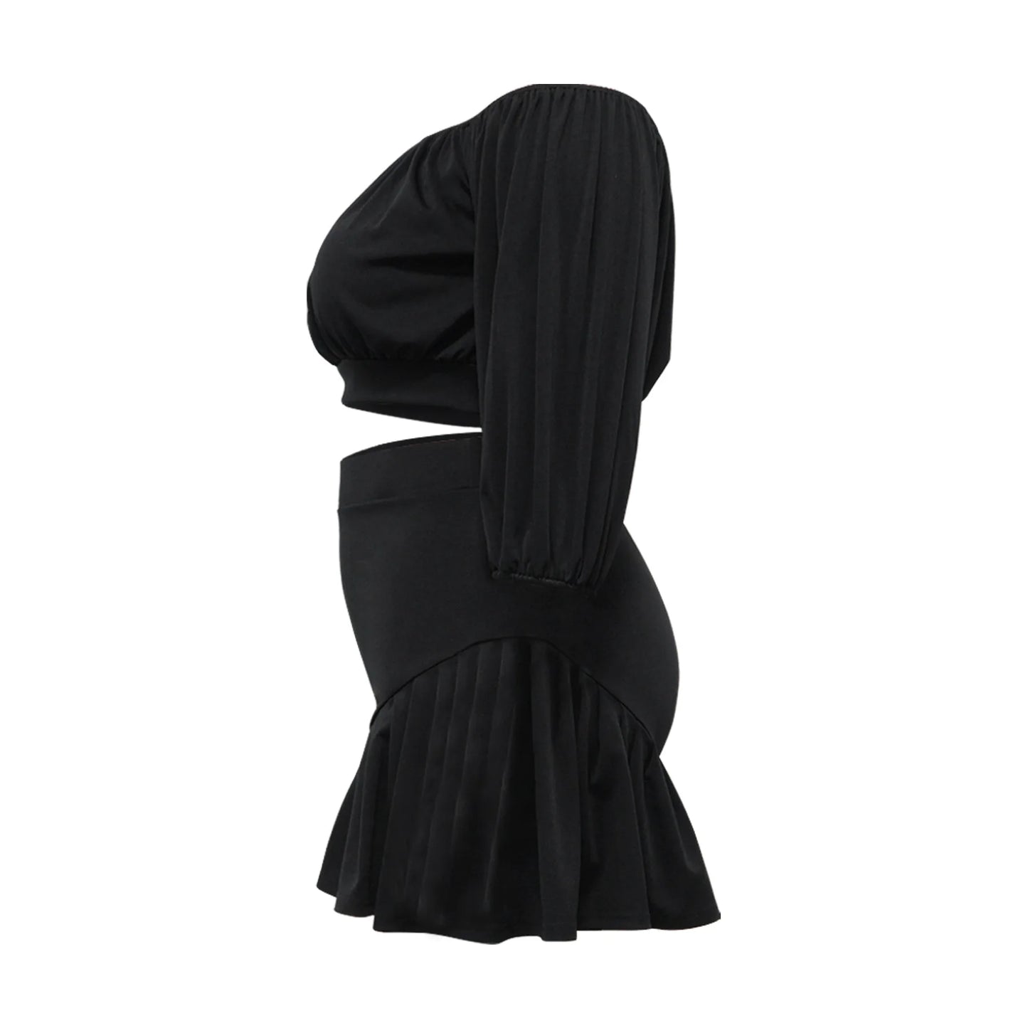 Plus Size Long Sleeve Slash Neck T-Shirt and Shorts Ruched 2 Piece Set