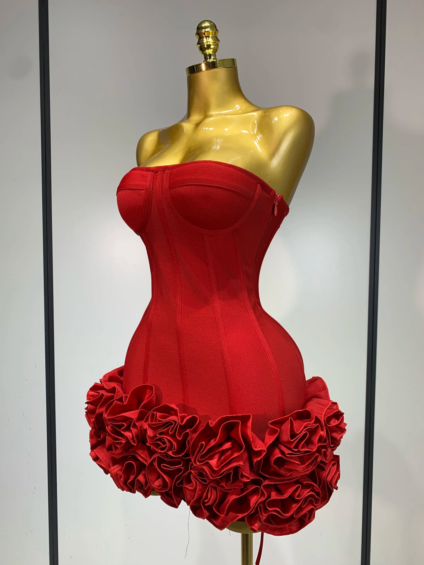 Strapless Flower Embellished Mini Dress