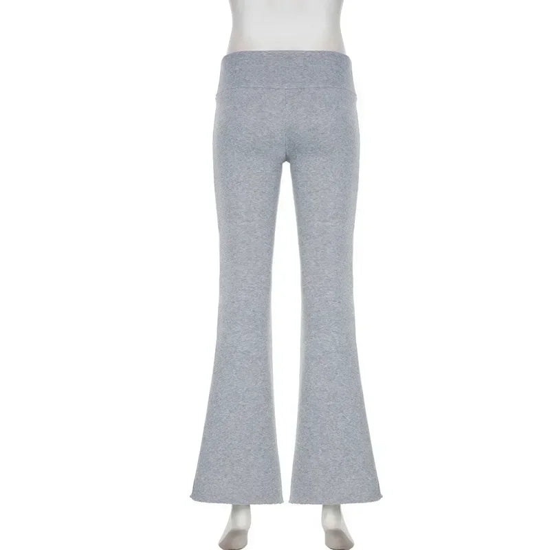 Basic Solid Flare Pants Slim Low-Waisted Boot Cut Pants