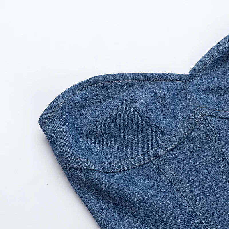 Blue Denim Dress Strapless Pleated Mini Dresses
