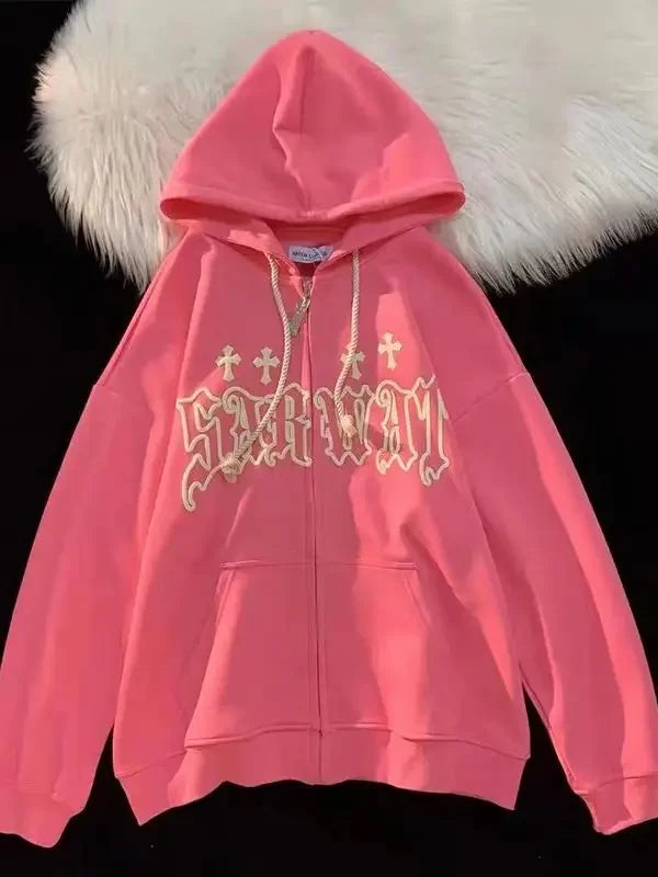 Zip Up Loose Hooded Jacket Y2K