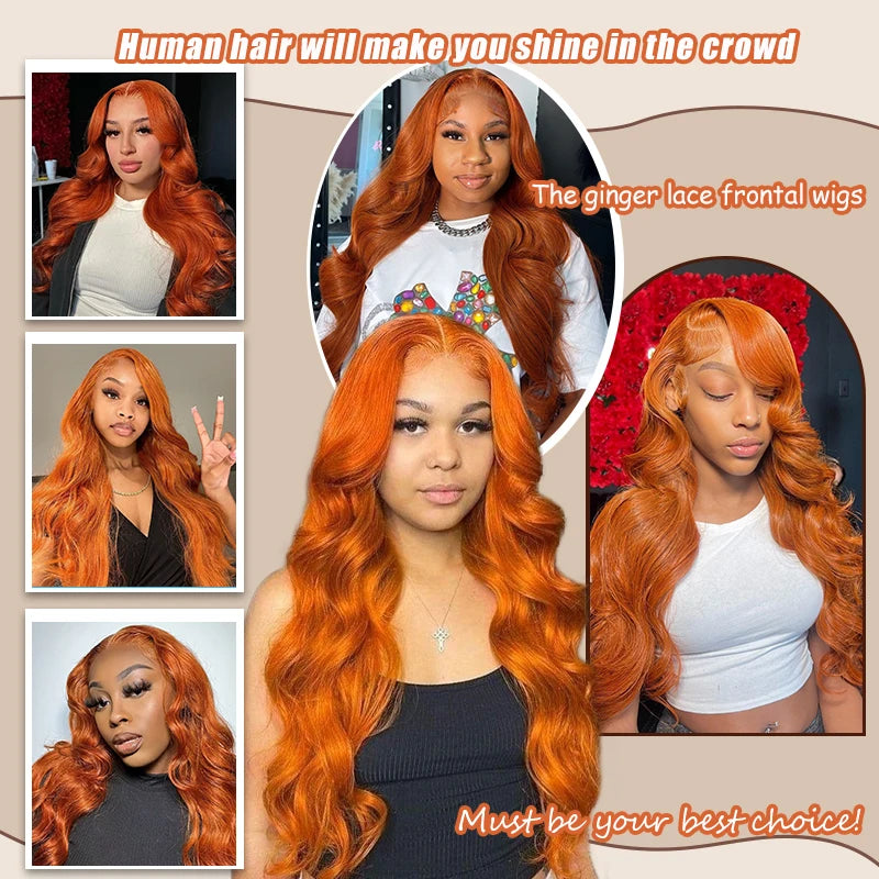 Ginger Orange Human Hair Body Wave Wig Pre Plucked