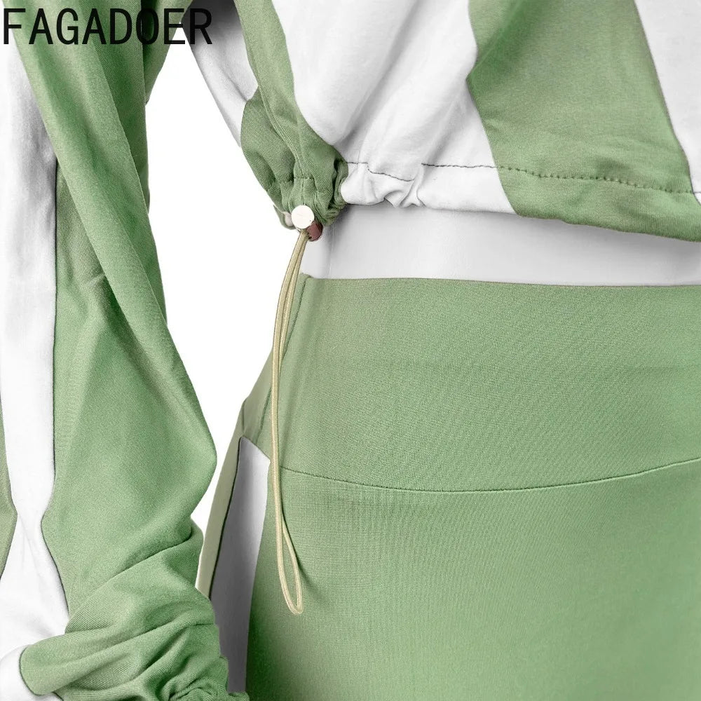 Two Piece Outfits Color Block Long Sleeve Zipper Jacket and Jogger Pants Tracksuit Streetwear