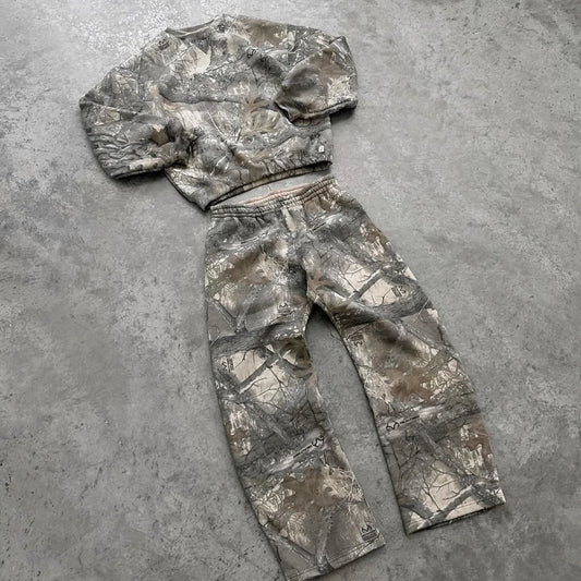 Streetwear Camouflage Two-piece Set Hoodie Y2K Pullover Loose Sweatpants Casual Wide Leg Pant