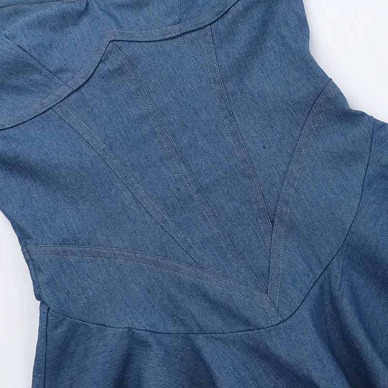 Blue Denim Dress Strapless Pleated Mini Dresses
