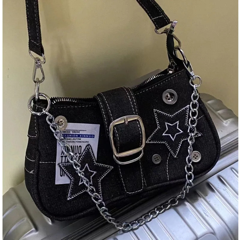 Y2k Stars Pattern  Shoulder Bags Chain Tote Purses