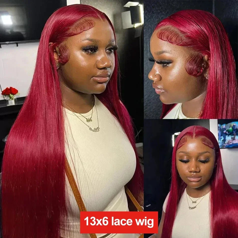 Burgundy HD Lace Front Human Hair Wigs PrePlucked