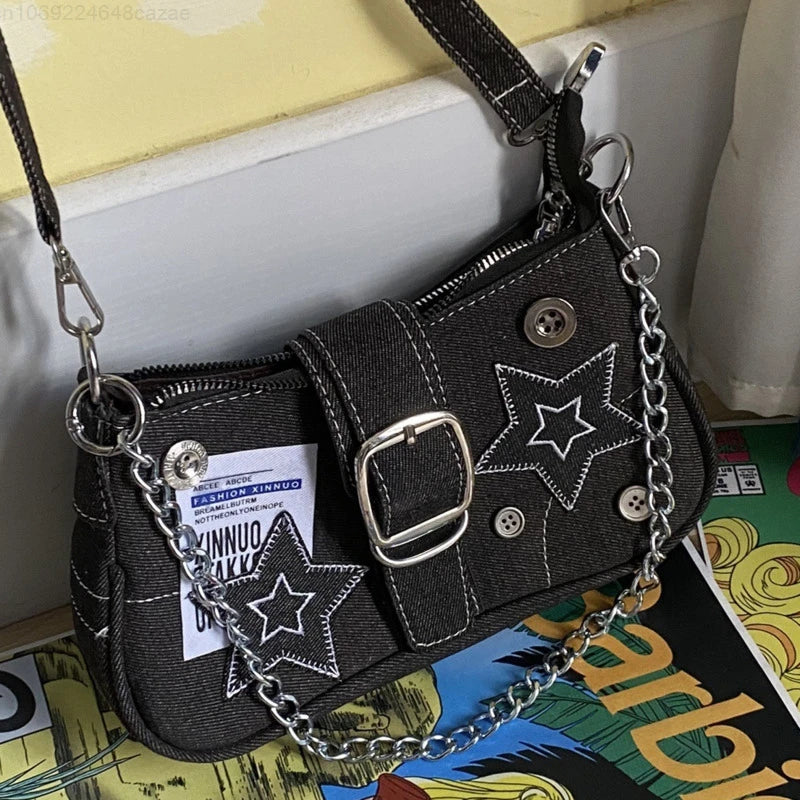 Y2k Stars Pattern  Shoulder Bags Chain Tote Purses