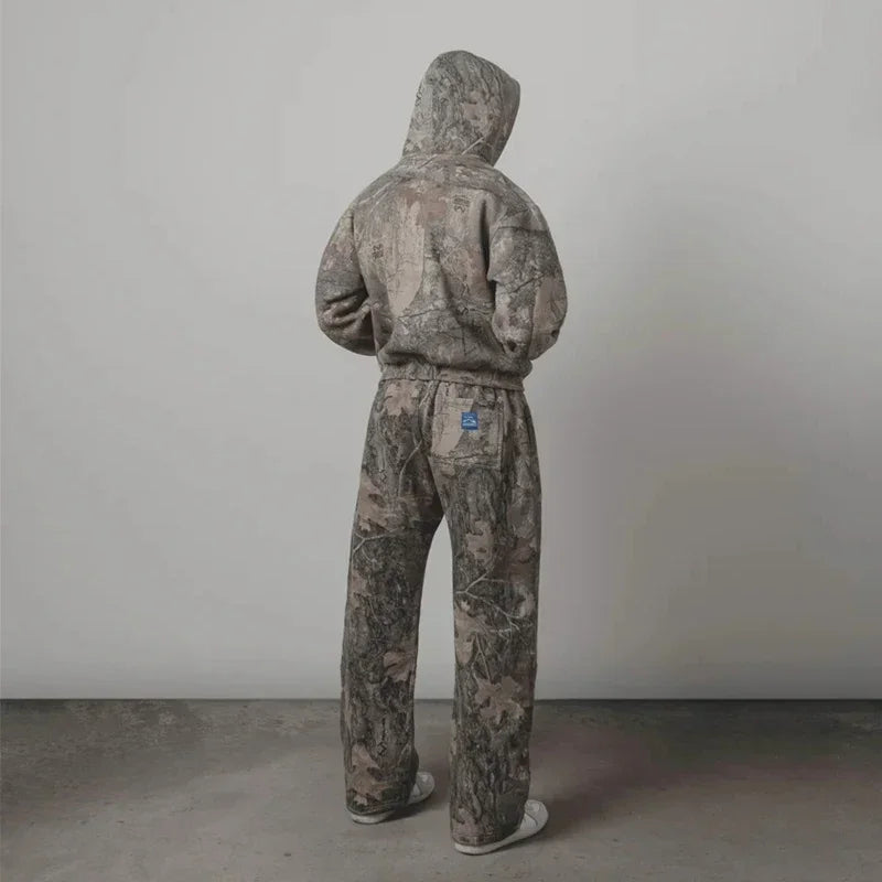Streetwear Camouflage Two-piece Set Hoodie Y2K Pullover Loose Sweatpants Casual Wide Leg Pant