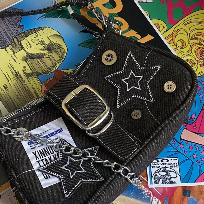 Y2k Stars Pattern  Shoulder Bags Chain Tote Purses