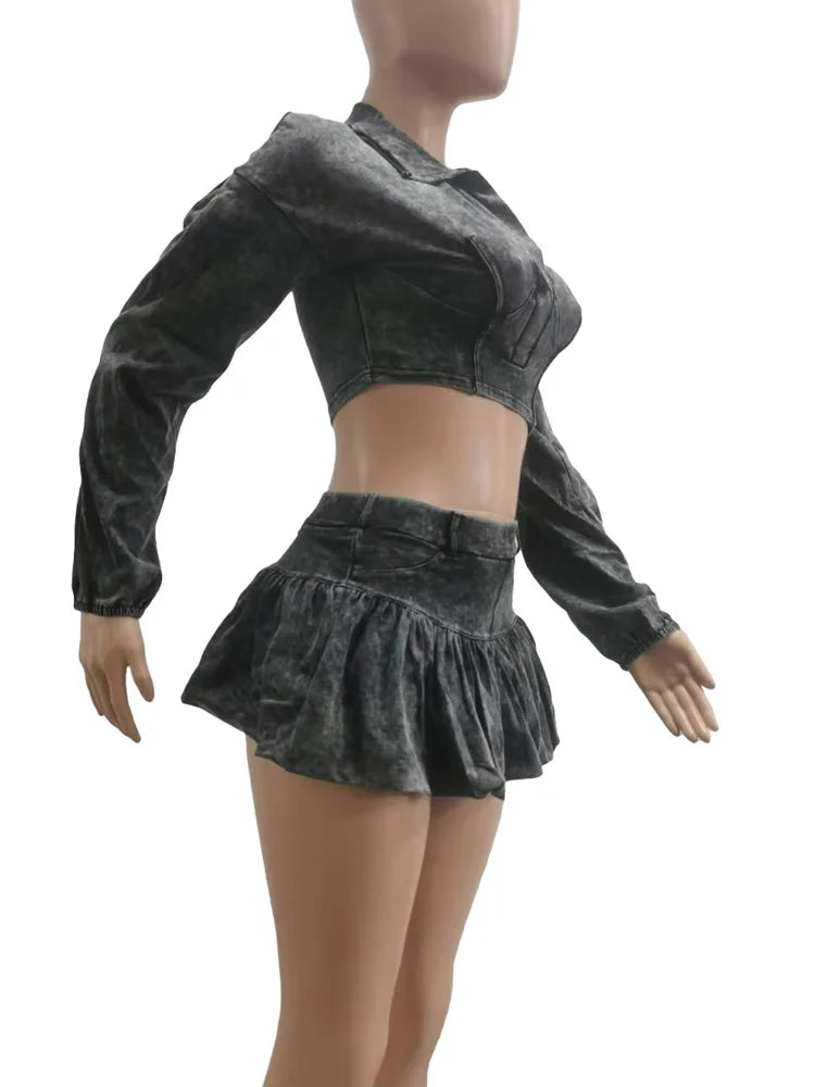 Washed Top & Bubble Skort Set 2 Piece Outfits Ribbed Set