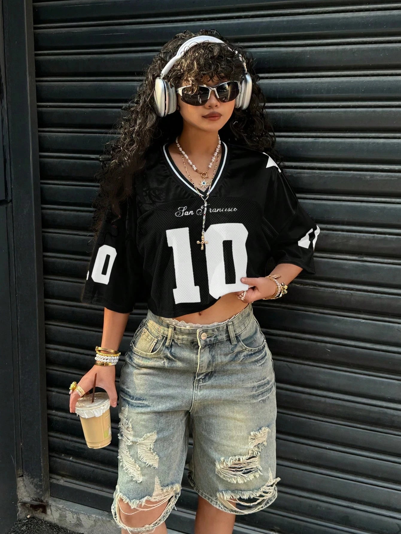 Y2K Casual Sports Shirt American No. 10 Jersey V-Neck