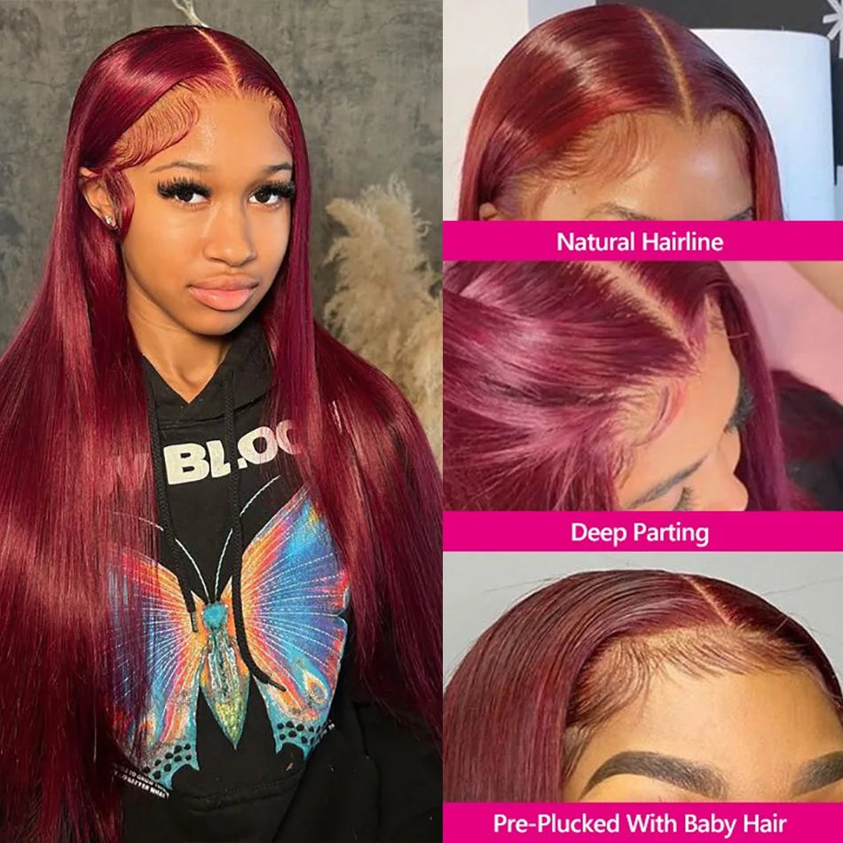Burgundy HD Lace Front Human Hair Wigs PrePlucked