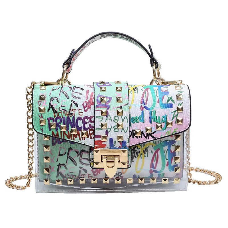 Studded Graffiti Crossbody Bag