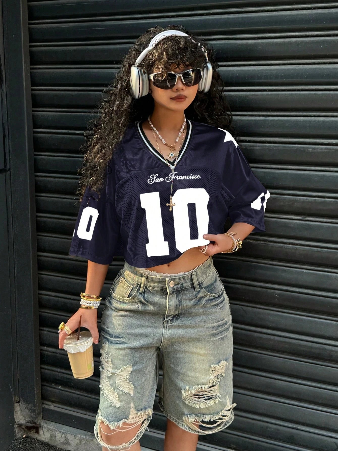 Y2K Casual Sports Shirt American No. 10 Jersey V-Neck