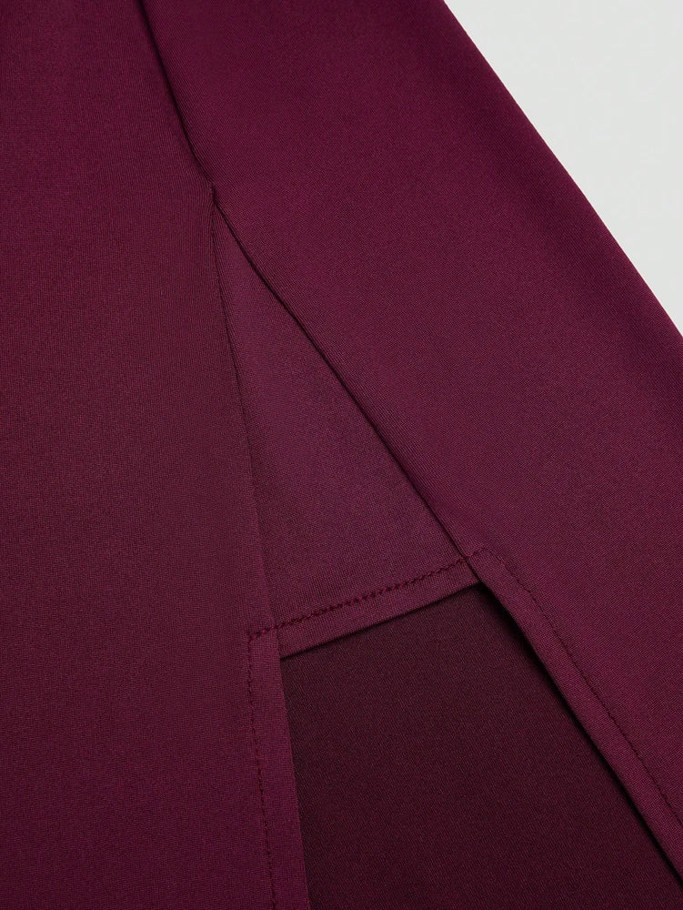Plus Size Burgundy Sexy Romantic Urban Woman Sleeveless Neck Swing Neck Top + Split Half Skirt Long Skirt Two Piece Set
