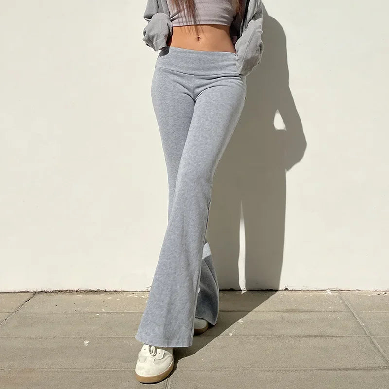 Basic Solid Flare Pants Slim Low-Waisted Boot Cut Pants