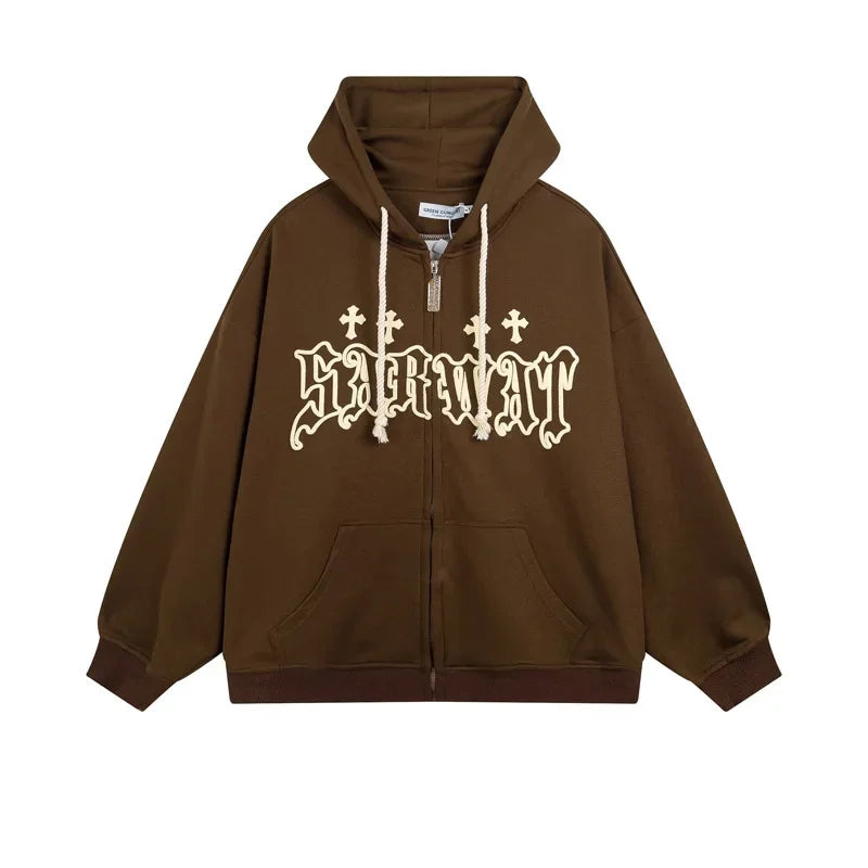 Zip Up Loose Hooded Jacket Y2K
