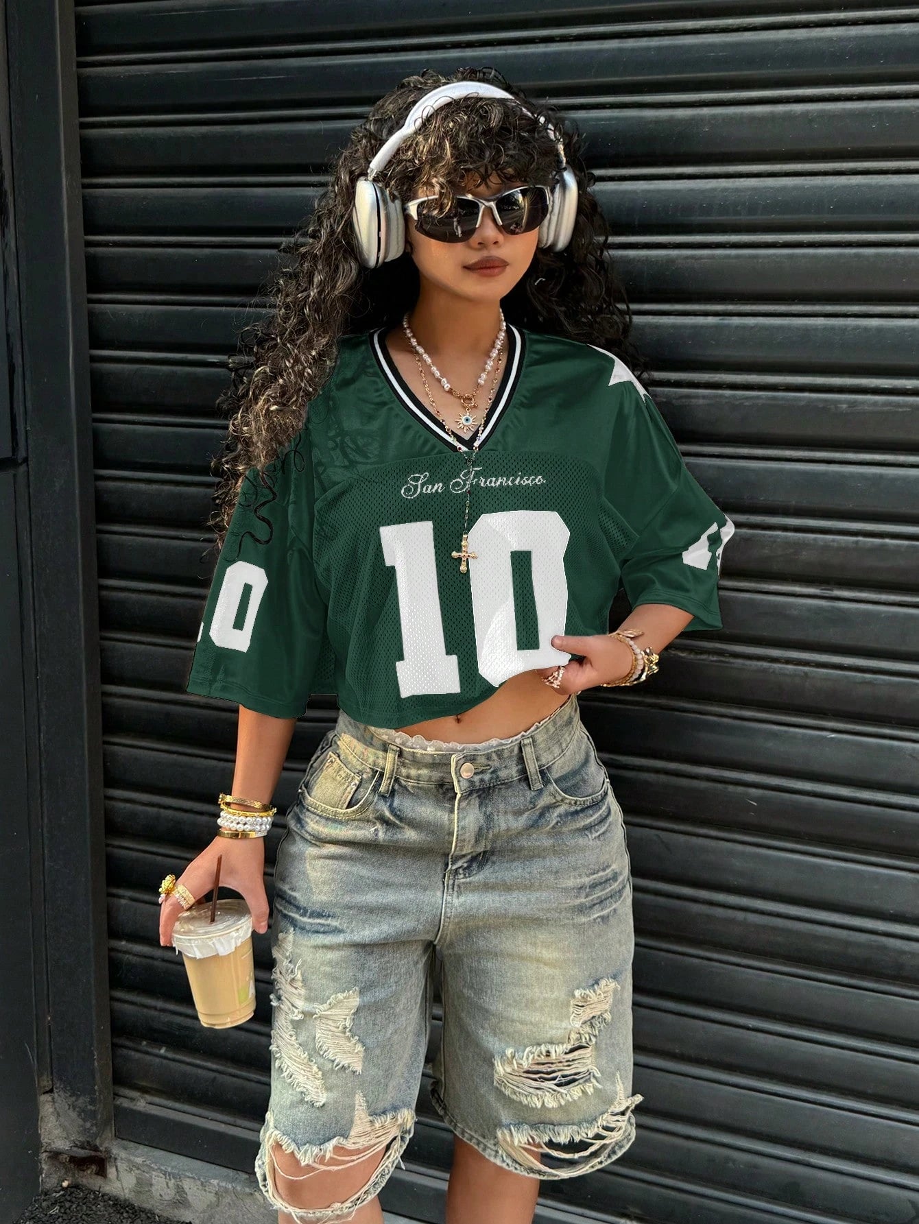 Y2K Casual Sports Shirt American No. 10 Jersey V-Neck