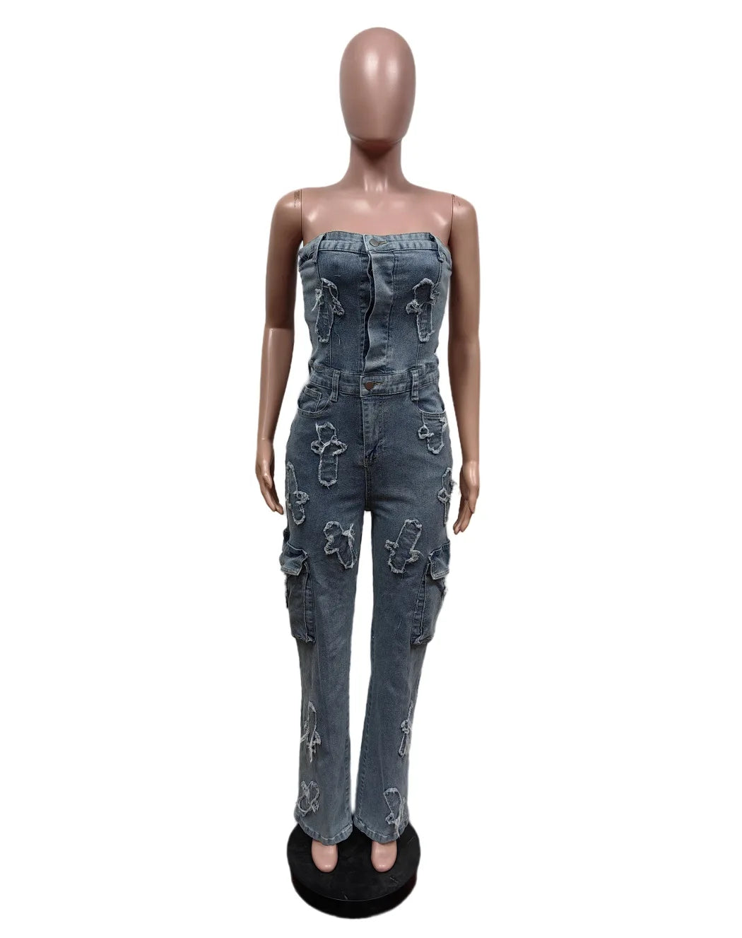 Jeans Cargo Jumpsuit Sexy Strapless Denim Casual Overalls Romper