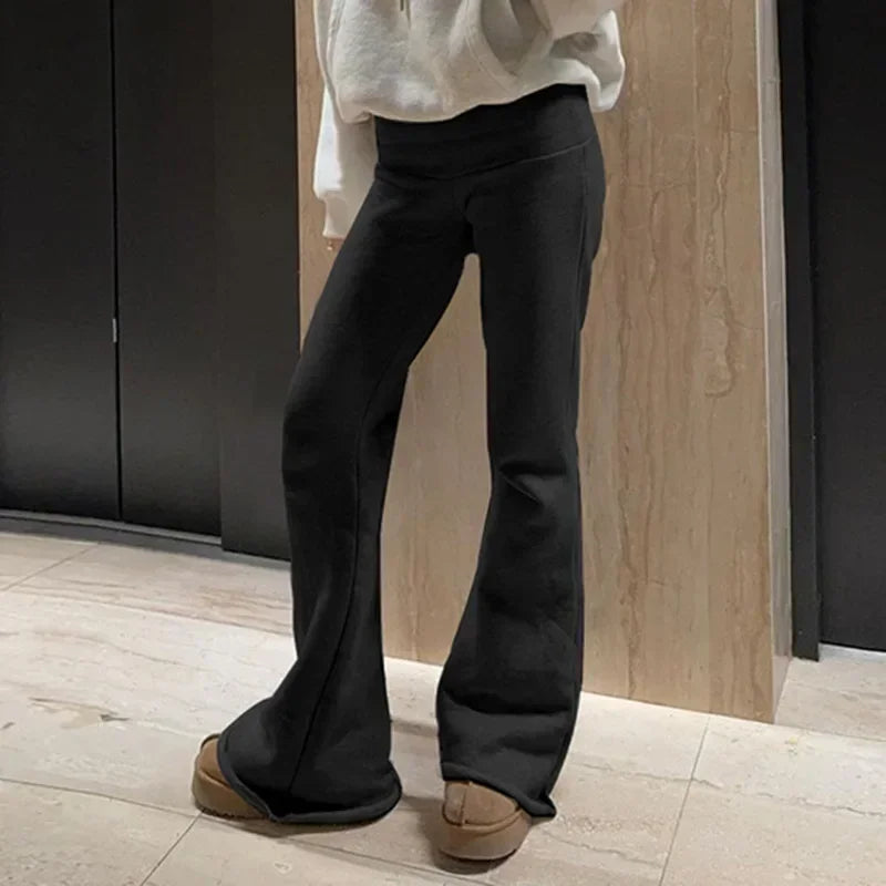 Basic Solid Flare Pants Slim Low-Waisted Boot Cut Pants