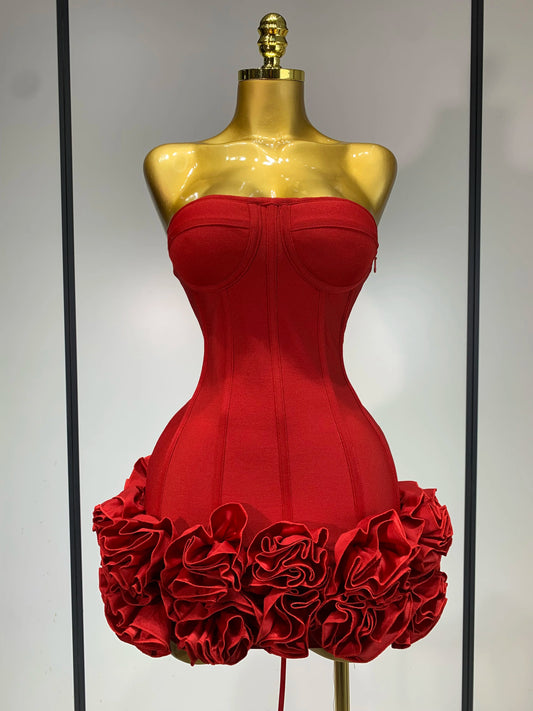 Strapless Flower Embellished Mini Dress