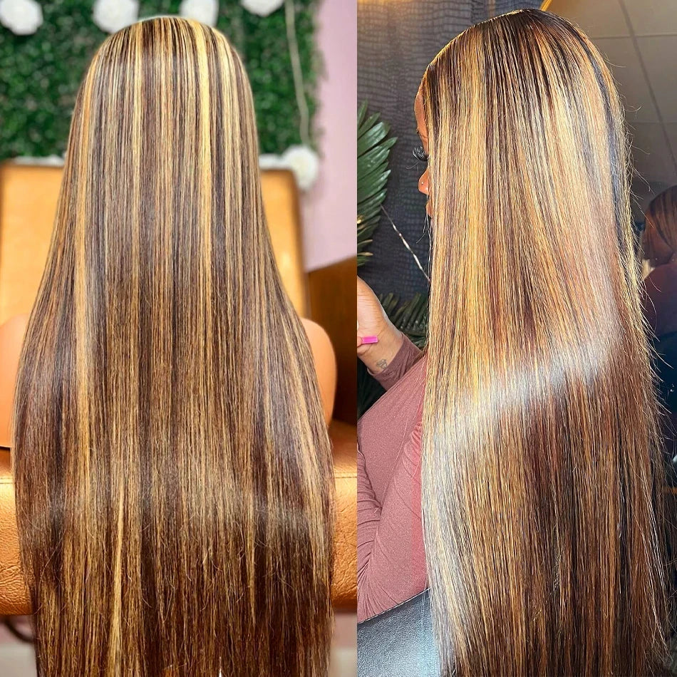 Highlight Human Hair Bone Straight Blond Ombre HD Lace Wig Brazilian Wig