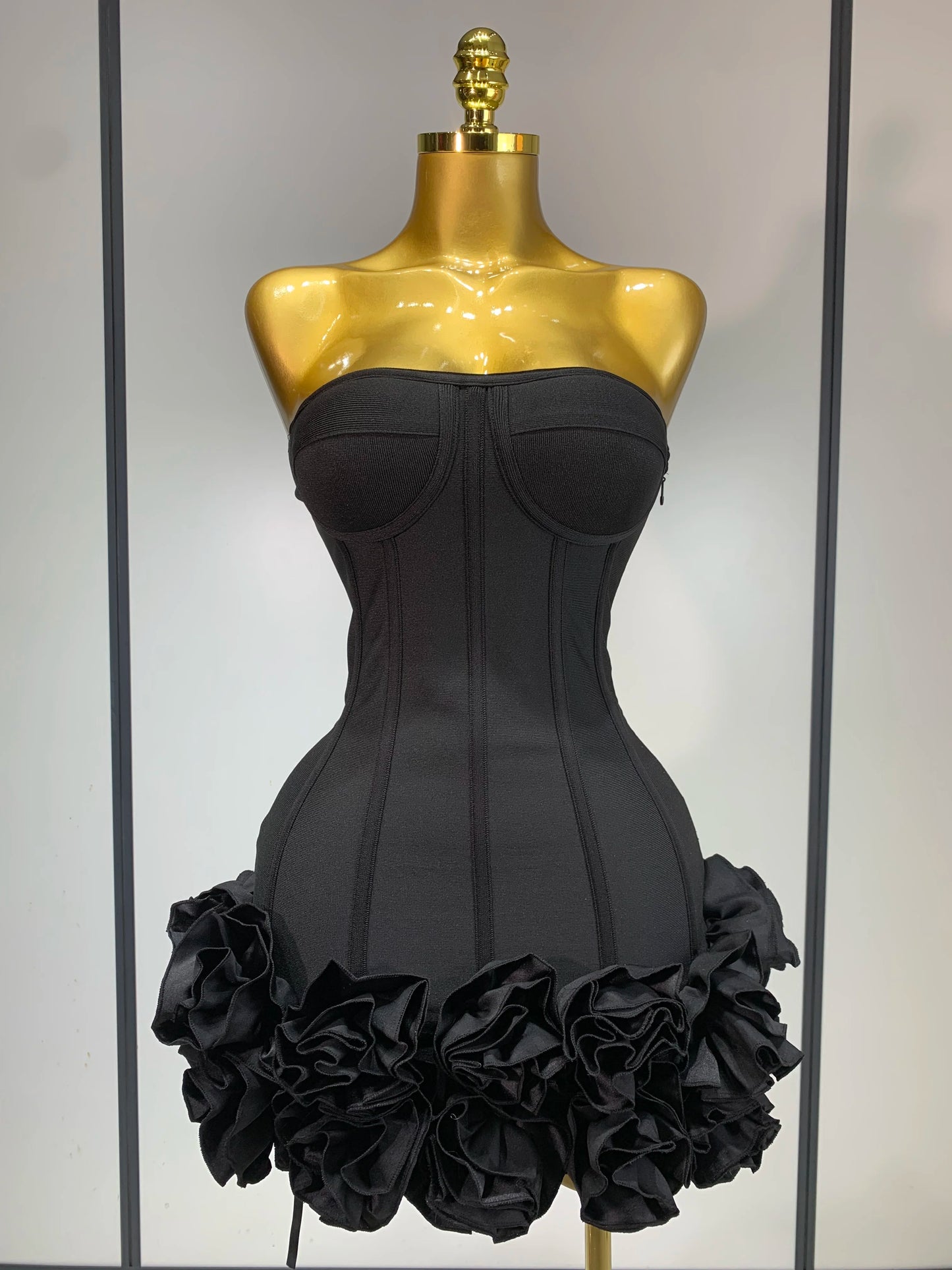 Strapless Flower Embellished Mini Dress